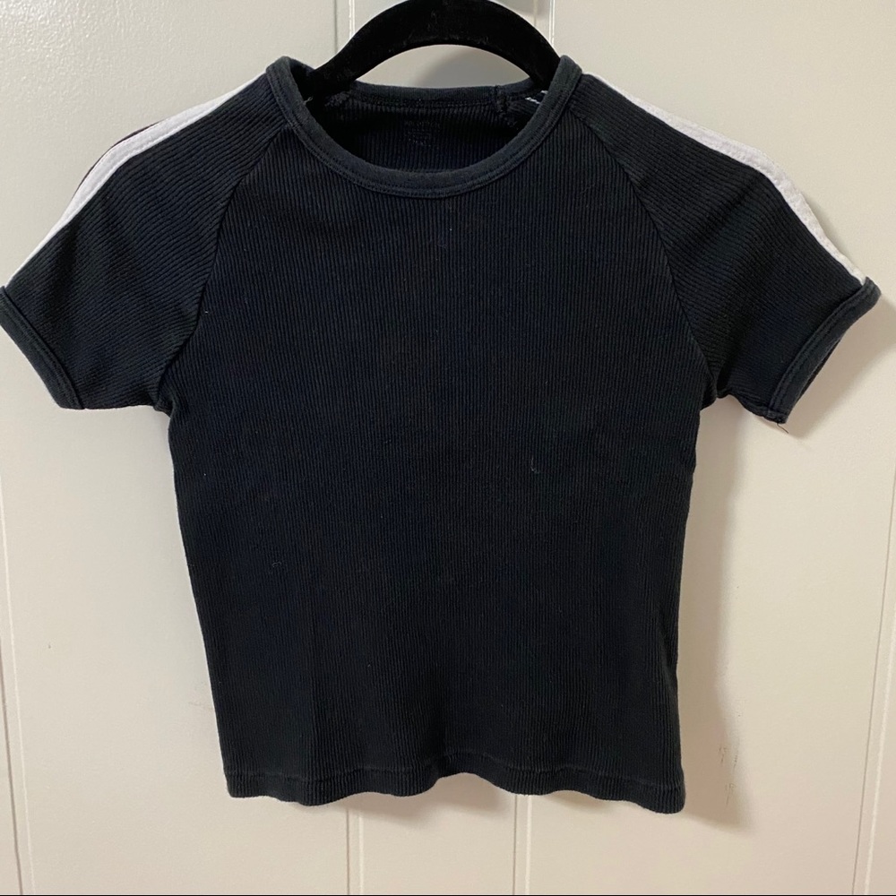 Brandy Melville black w/ white sleeve stripes tee